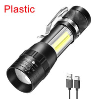 T6 COB Light Flashlight Rechargeable Portable LED Flashlight Built-In Battery Zoom Flash Light 3 Mode Waterproof Emergency Torch
