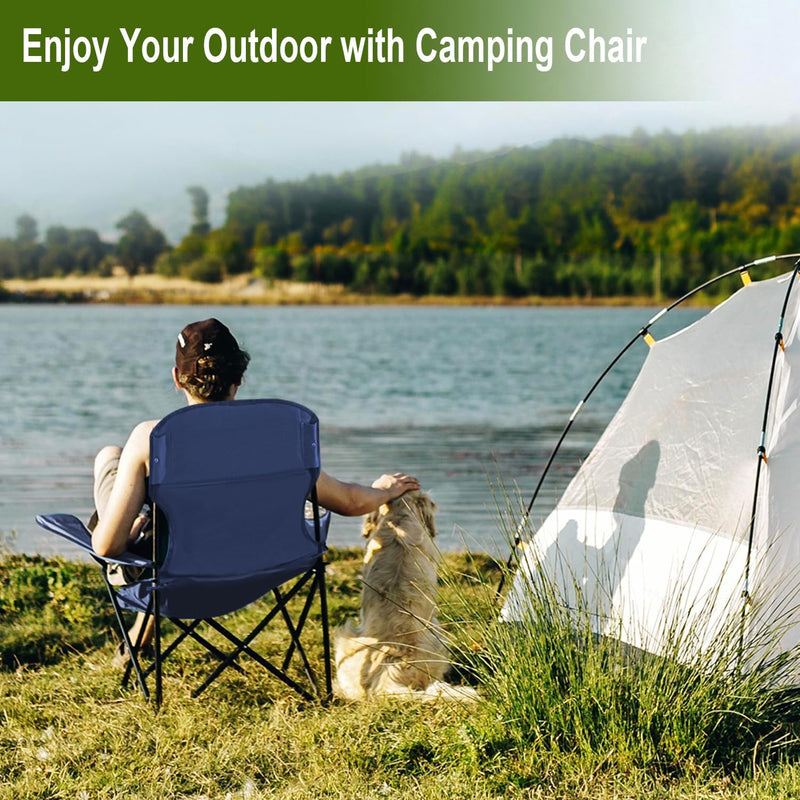 Folding Camping Collapsible Chairs Heavy Duty Lawn Chair with Cooler Bag, Storage Pocket, Waterproof Bag Outdoor Arm Chair, Supports 225LBS, Cyan