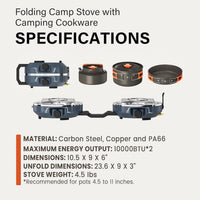Propane 2 Burner Camping Stove Kit with Camping Cookware, Outdoor Folding Propane Gas Stove, Camp Portable Stove and Camping Cooking Set, 20,000 Btus for BBQ, Tailgating (Overland Grey)