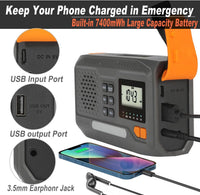 7400Mwh Emergency Weather Radio, Solar Hand Crank NOAA AM FM Portable Radio | Built-In Flashlight, Phone Charger, SOS Alarm & Digital Display, Perfect for Hurricane Survival Camping Outdoor Emergency Use