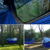 Camping Hammock - Camping Essentials, Double Hammock with Bug Net, Camping Gear Hammock for Outside, Hiking, and Travel (Blue & Gray)