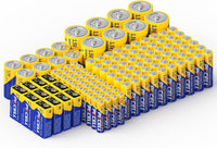 128 Counts Batteries Combo Pack, 60-Count AA Batteries, 40-Counts AAA Batteries, 8-Counts C Batteries, 8-Counts D Batteries and 12-Counts 9V Batteries for Household Electronics