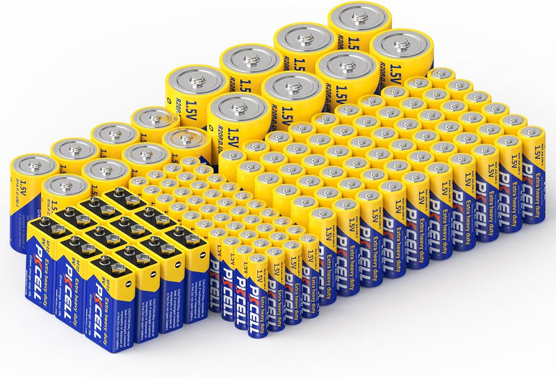 128 Counts Batteries Combo Pack, 60-Count AA Batteries, 40-Counts AAA Batteries, 8-Counts C Batteries, 8-Counts D Batteries and 12-Counts 9V Batteries for Household Electronics