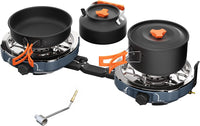 Propane 2 Burner Camping Stove Kit with Camping Cookware, Outdoor Folding Propane Gas Stove, Camp Portable Stove and Camping Cooking Set, 20,000 Btus for BBQ, Tailgating (Overland Grey)