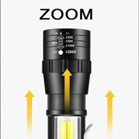 T6 COB Light Flashlight Rechargeable Portable LED Flashlight Built-In Battery Zoom Flash Light 3 Mode Waterproof Emergency Torch