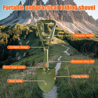 Camping Shovel, 18.5'' Digging Shovel Portable Ergonomic High Carbon Steel Folding Shovel for All Occasions Outdoor Camping Hiking Garden (Green/Silver)
