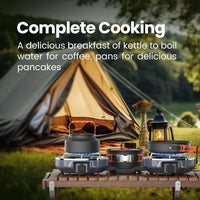 Propane 2 Burner Camping Stove Kit with Camping Cookware, Outdoor Folding Propane Gas Stove, Camp Portable Stove and Camping Cooking Set, 20,000 Btus for BBQ, Tailgating (Overland Grey)