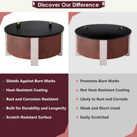 28” round Fire Pit Lid – Heat Resistant Fire Pit Cover round Metal for Outdoor Fireplace -16 Gauge Steel Flat Fire Pit Burner Pan Cover with 2 Wooden Handles Snuffer Lid for Patio Firepit Ring