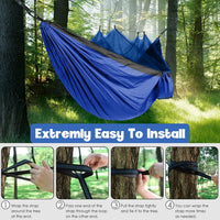 Camping Hammock - Camping Essentials, Double Hammock with Bug Net, Camping Gear Hammock for Outside, Hiking, and Travel (Blue & Gray)