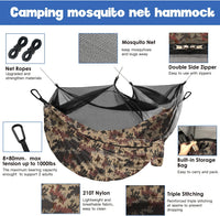 Camping Hammock - Camping Essentials, Double Hammock with Bug Net, Camping Gear Hammock for Outside, Hiking, and Travel (Camouflage)