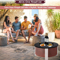 28” round Fire Pit Lid – Heat Resistant Fire Pit Cover round Metal for Outdoor Fireplace -16 Gauge Steel Flat Fire Pit Burner Pan Cover with 2 Wooden Handles Snuffer Lid for Patio Firepit Ring