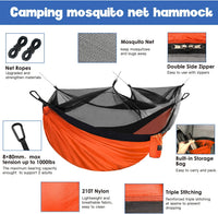 Camping Hammock - Camping Essentials, Double Hammock with Bug Net, Camping Gear Hammock for Outside, Hiking, and Travel (Orange & Black)