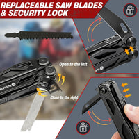 Multitool Pliers Pro BI2045AB, Stainless Steel Foldable Multi Tool with Upgraded Scissors and Screwdriver, Multitools with Replaceable Wire Cutters and Saw, Ideal for Camping,Fishing,Survival