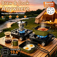 2 Burner Camp Stove 24000 BTU, Portable Propane Camping Stove with Windshield, Foldable Gas Stove with Adjustable Burners, Carry Bag, Camping Cooking Set for RV, Tailgating, Survival, Black