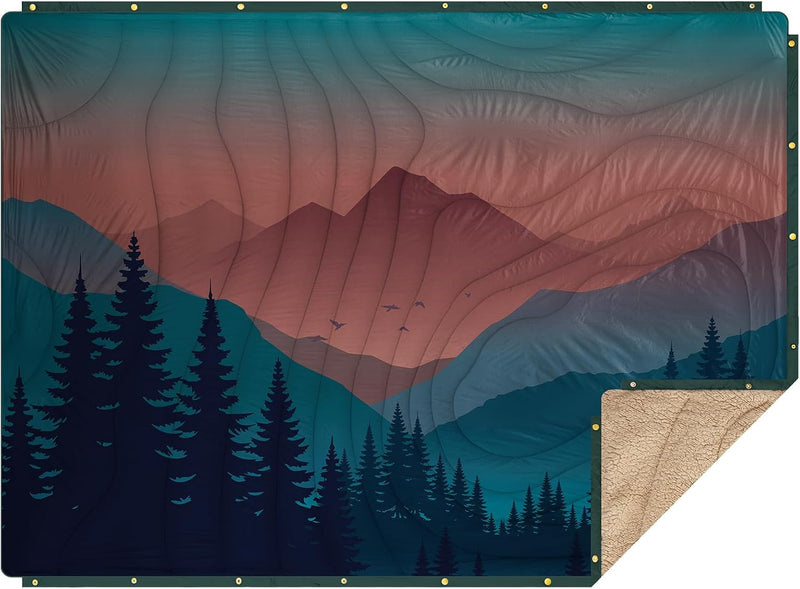 Outdoor Camping Blanket - Puffy Camping Blanket Packable,Sherpa Fleece Warm Blanket for Camping, Outdoors, Travel, Stadium, Festivals, Beach, Hammock 56"X 78" Machine Washable, DWR, Lightweight