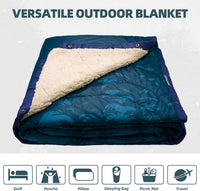 Outdoor Camping Blanket - Puffy Camping Blanket Packable,Sherpa Fleece Warm Blanket for Camping, Outdoors, Travel, Stadium, Festivals, Beach, Hammock 56"X 78" Machine Washable, DWR, Lightweight