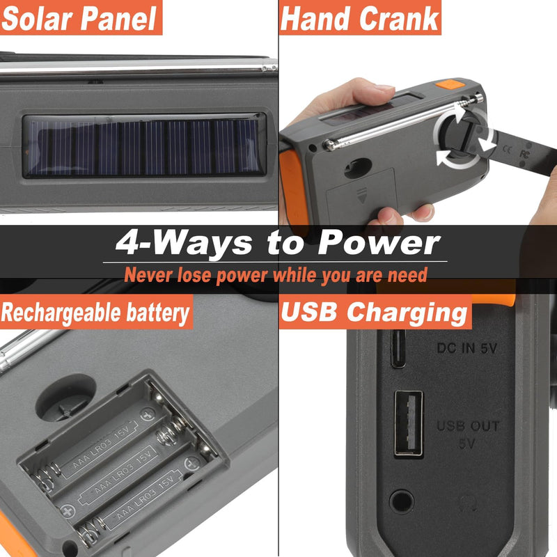 7400Mwh Emergency Weather Radio, Solar Hand Crank NOAA AM FM Portable Radio | Built-In Flashlight, Phone Charger, SOS Alarm & Digital Display, Perfect for Hurricane Survival Camping Outdoor Emergency Use