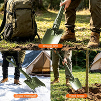 Camping Shovel, 18.5'' Digging Shovel Portable Ergonomic High Carbon Steel Folding Shovel for All Occasions Outdoor Camping Hiking Garden (Green/Silver)