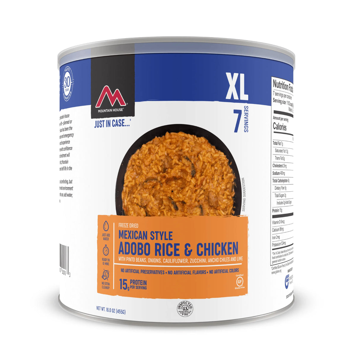 Mexican Style Adobo Rice & Chicken | Freeze Dried Backpacking & Camping Food | Survival & Emergency Food for Camping Hiking and Backpacking| Gluten-Free #10 Can- 1 Can