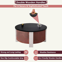 28” round Fire Pit Lid – Heat Resistant Fire Pit Cover round Metal for Outdoor Fireplace -16 Gauge Steel Flat Fire Pit Burner Pan Cover with 2 Wooden Handles Snuffer Lid for Patio Firepit Ring