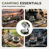 Propane Camping Stove 2 Burner, 20000 BTU Foldable Portable Gas Stove with Cookware Set & Carry Bag, Windproof Outdoor Gas Cooking Kit with Frying Pan for RV, Tailgating, Survival Olive