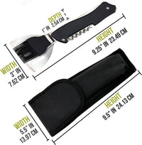 4-In-1 Folding Camping Grilling Tool - Turner Spatula, Grill Brush, Fork & Corkscrew Multi Tool for Outdoor BBQ & Picnics