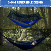 Camping Hammock - Camping Essentials, Double Hammock with Bug Net, Camping Gear Hammock for Outside, Hiking, and Travel (Blue & Gray)
