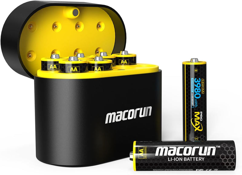 Rechargeable AA Batteries with Charger,3980Mwh High Capacity Lithium Batteries AA Rechargeable Batteries,1.5V Lithium AA Batteries, Double a Battery