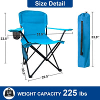 Folding Camping Collapsible Chairs Heavy Duty Lawn Chair with Cooler Bag, Storage Pocket, Waterproof Bag Outdoor Arm Chair, Supports 225LBS, Blue