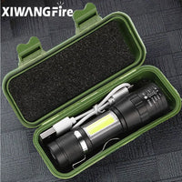 T6 COB Light Flashlight Rechargeable Portable LED Flashlight Built-In Battery Zoom Flash Light 3 Mode Waterproof Emergency Torch
