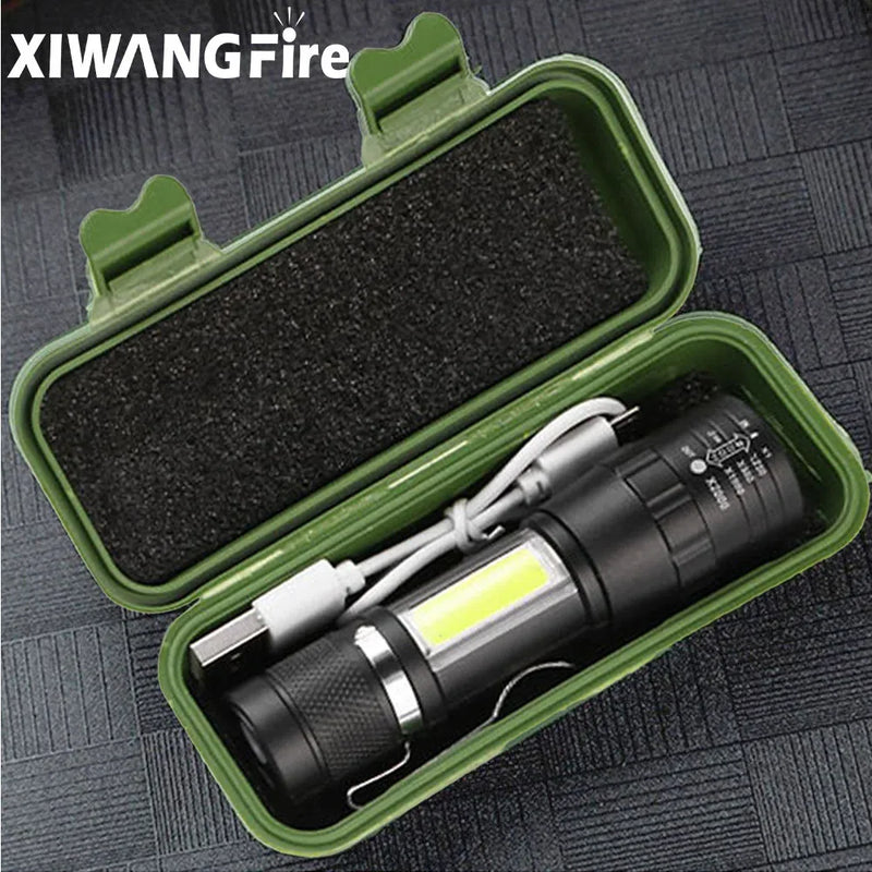 T6 COB Light Flashlight Rechargeable Portable LED Flashlight Built-In Battery Zoom Flash Light 3 Mode Waterproof Emergency Torch