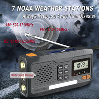 7400Mwh Emergency Weather Radio, Solar Hand Crank NOAA AM FM Portable Radio | Built-In Flashlight, Phone Charger, SOS Alarm & Digital Display, Perfect for Hurricane Survival Camping Outdoor Emergency Use