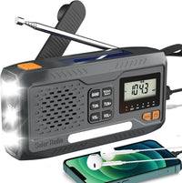 7400Mwh Emergency Weather Radio, Solar Hand Crank NOAA AM FM Portable Radio | Built-In Flashlight, Phone Charger, SOS Alarm & Digital Display, Perfect for Hurricane Survival Camping Outdoor Emergency Use