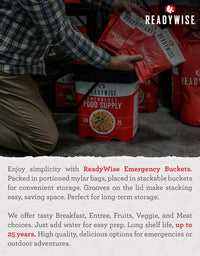 Emergency Food Supply - 84 Servings Breakfast & Entrée Bucket, Protein Meals, Dehydrated & Freeze Dried Food for Backpacking, Camping Essentials & Prepping Supplies, up to 25 Year Shelf Life