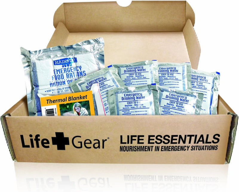 Life Gear - LG329 Emergency Food, Water & Thermal Blanket for 1 Person, 3 Days, Add to Emergency or Survival Kit Brown Box