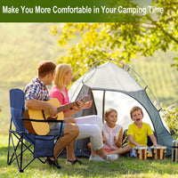 Folding Camping Collapsible Chairs Heavy Duty Lawn Chair with Cooler Bag, Storage Pocket, Waterproof Bag Outdoor Arm Chair, Supports 225LBS, Cyan