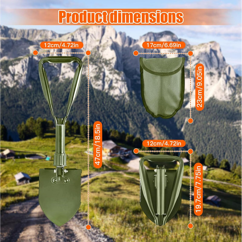 Camping Shovel, 18.5'' Digging Shovel Portable Ergonomic High Carbon Steel Folding Shovel for All Occasions Outdoor Camping Hiking Garden (Green/Silver)