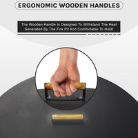 28” round Fire Pit Lid – Heat Resistant Fire Pit Cover round Metal for Outdoor Fireplace -16 Gauge Steel Flat Fire Pit Burner Pan Cover with 2 Wooden Handles Snuffer Lid for Patio Firepit Ring