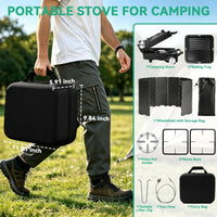 2 Burner Camp Stove 24000 BTU, Portable Propane Camping Stove with Windshield, Foldable Gas Stove with Adjustable Burners, Carry Bag, Camping Cooking Set for RV, Tailgating, Survival, Black